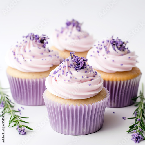 Lavender cupcakes on white background Ai Generative