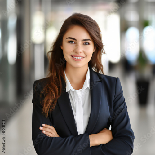 Portrait of young smiling african american woman looking at camera with crossed arms. Happy girl standing Successful businesswoman