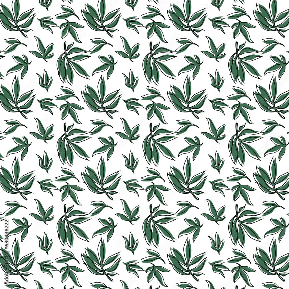 leaves pattern seamless repeat foliage green background scribble wallpaper wrap package carpet cover evergreen textile clothing exotic illustration vector poster magazine fabric pattern branch spot