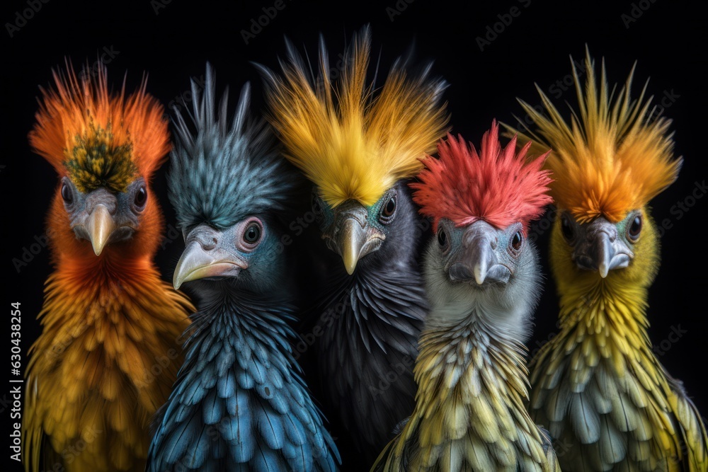 Regal Avian Gathering: Majestic Anthropomorphic Birds in Vibrant Colors