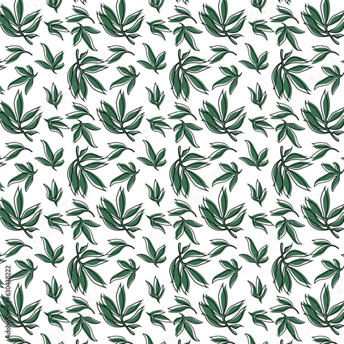 Fototapeta Naklejka Na Ścianę i Meble -  leaves pattern seamless repeat foliage green background scribble wallpaper wrap package carpet cover evergreen textile clothing exotic illustration vector poster magazine fabric pattern branch spot