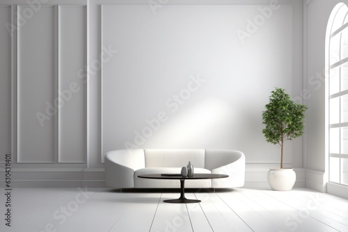 Serene Minimalist 3D-Rendered Interior with Pristine White Wall