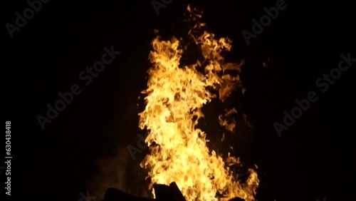 fire details of a big bonfire at night