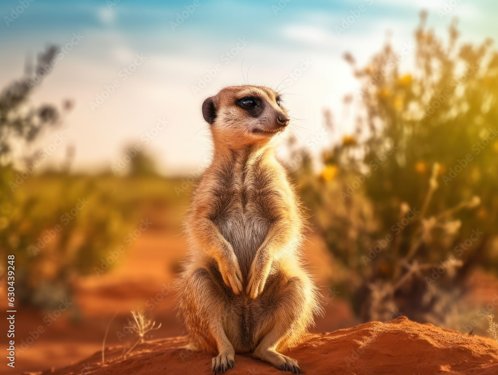 Fototapeta premium Meerkat in its Natural Habitat, Wildlife Photography, Generative AI