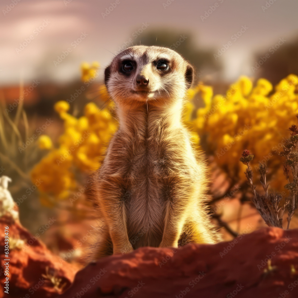 Fototapeta premium Meerkat in its Natural Habitat, Wildlife Photography, Generative AI