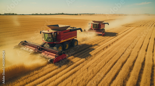 Combine harvester harvests ripe wheat. agriculture   Created using generative AI tools.