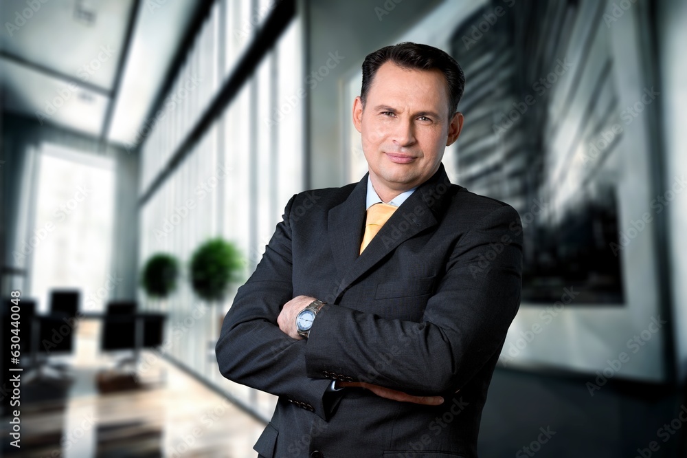 Happy business man standing in office, AI generated image Happy business man standing in office, AI generated image