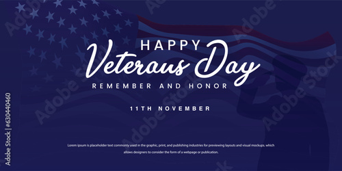 Happy Veterans Day with 3d USA flag on Background. Honoring all who served. November 11