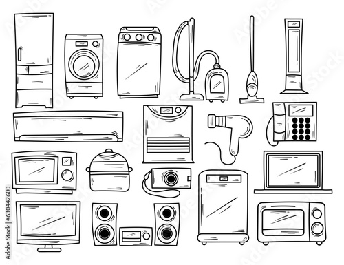 Hand Drawn Household Appliances Collection in Doolde Vector Element Illustration Style