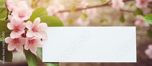 Greeting card with space for text and a flat lay image of a flower in a garden during springtime, suitable for design purposes.