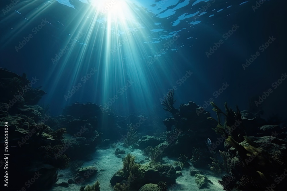 Fototapeta premium Underwater Blue Abstract background. Ocean Nature Seascape Wallpaper