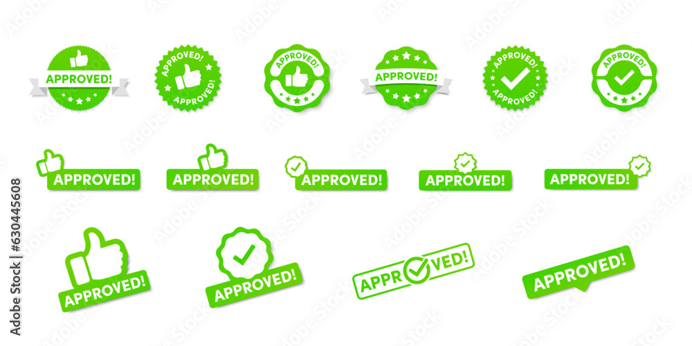 Green approved badge icons, approved icons set Green approved badge icons, approved icons set