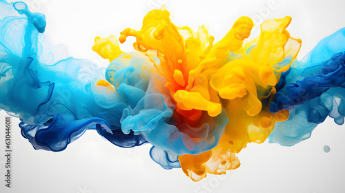 Chromatic Blaze: Blue and Yellow Hues Exploding on a White Canvas 