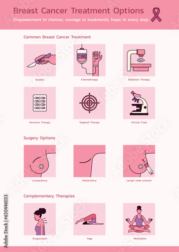 A Journey to Healing, Exploring Breast Cancer Treatment Options through an Informative Infographic, Vector Flat Design Illustration