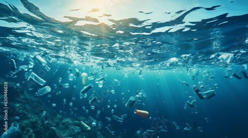 Plastic water bottles pollution in ocean (Environment concept) generative ai