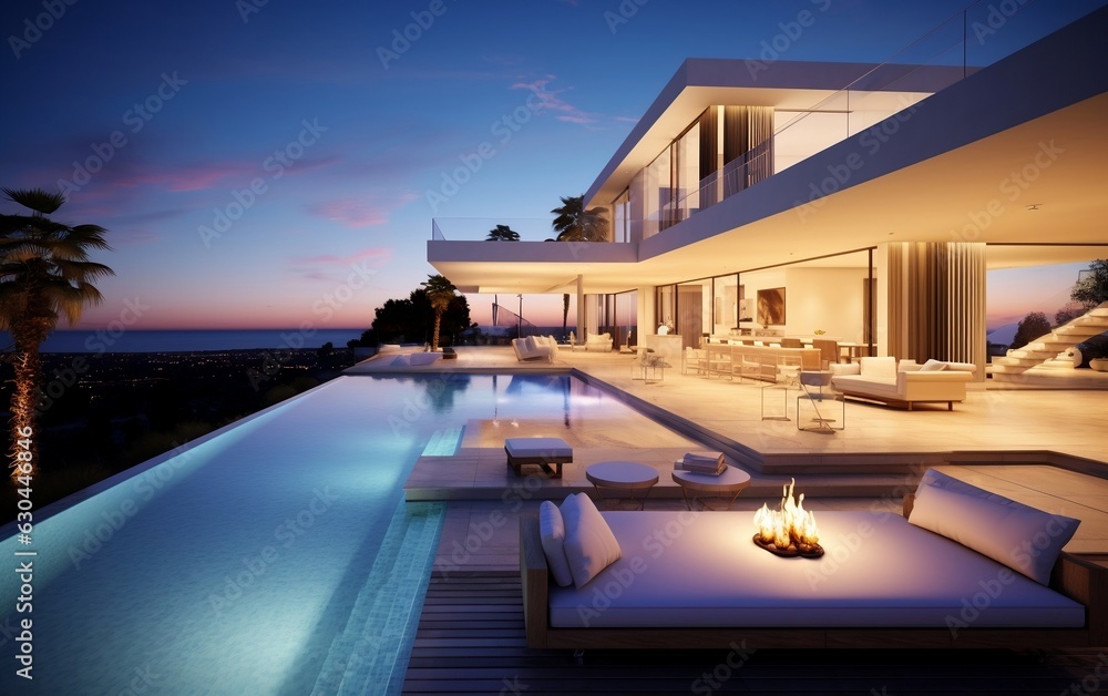 Modern Mediterranean House with Infinity Pool. AI