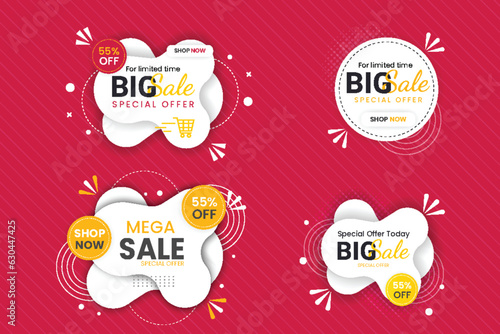 Vector illustration super sale banner template design set, Big sales special offer. end of season red background