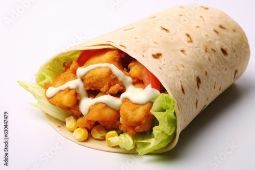 tortilla chicken wrap with corn grains and coleslaw
