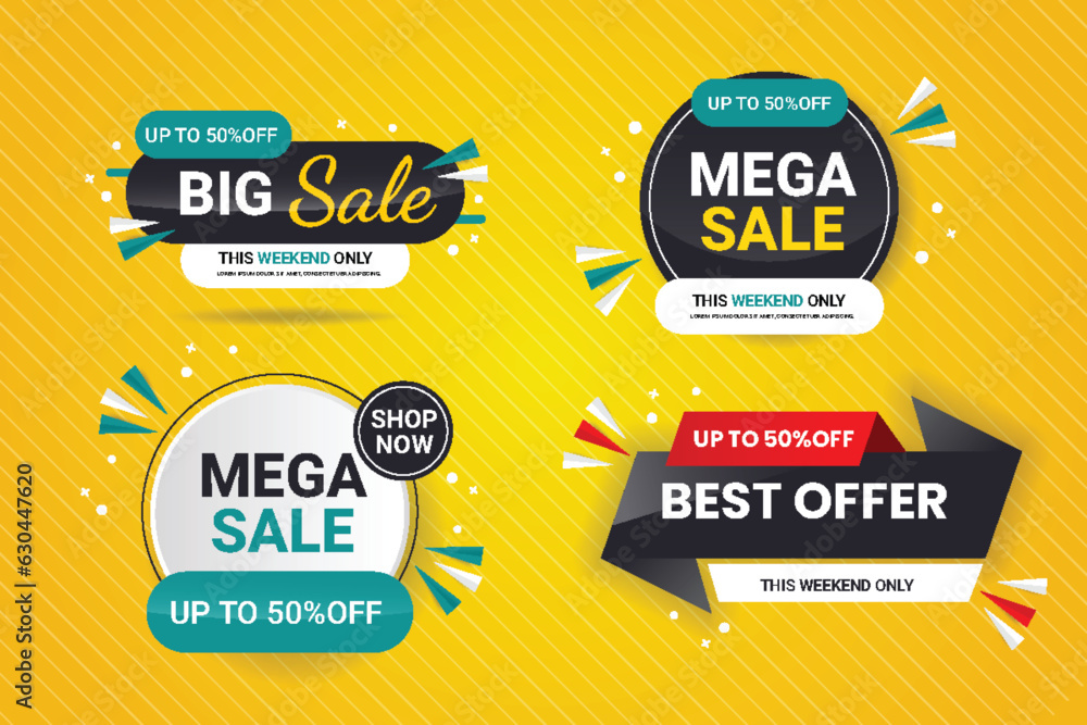 Vector illustration sale banner template set, Big sales special offer. end of season yellow background
