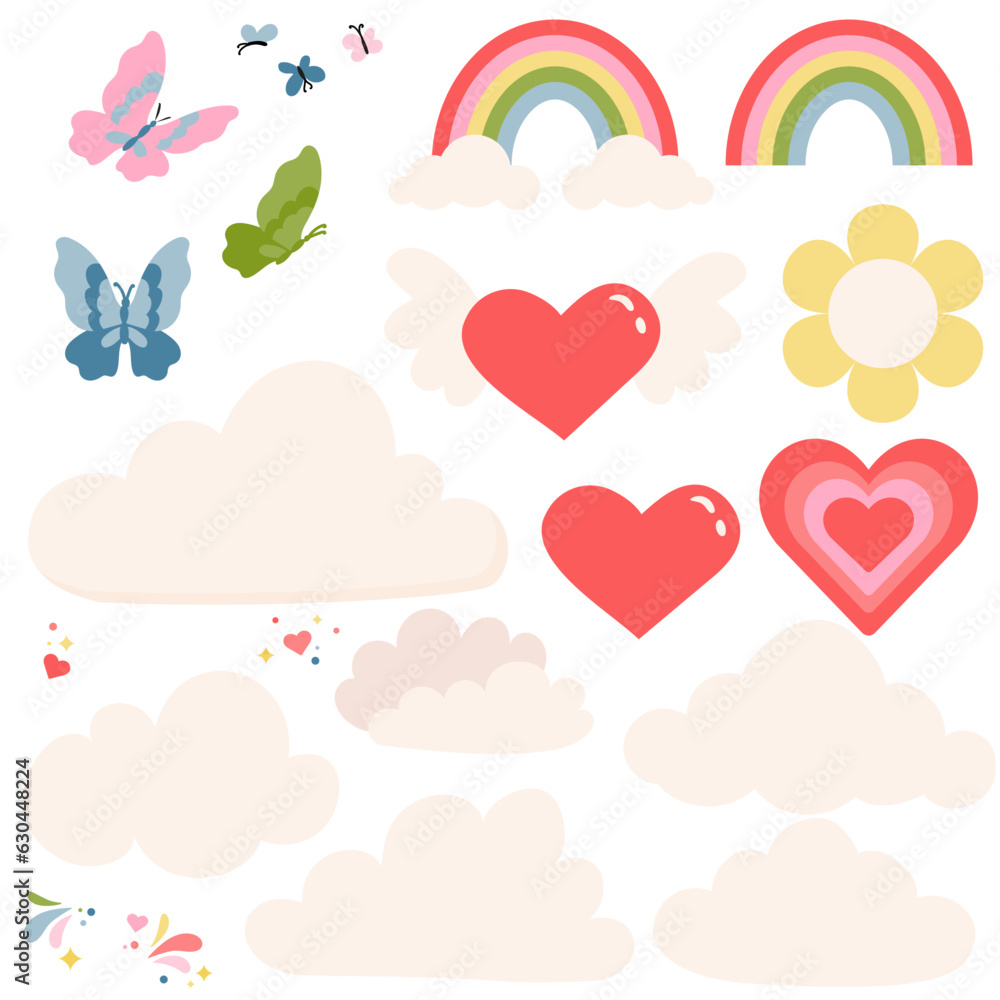 set of hearts and clouds