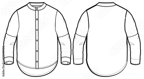 Kids Doctor sleeve woven Shirt design flat sketch fashion illustration vector template with front and back view, Toddler baby boy mandarin band collar woven Shirt