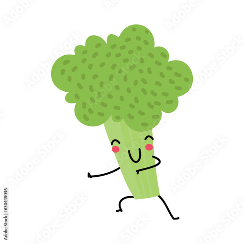 Tableau sur toile Funny Green Broccoli Vegetable Character Dancing with Cute Smiling Face Vector I