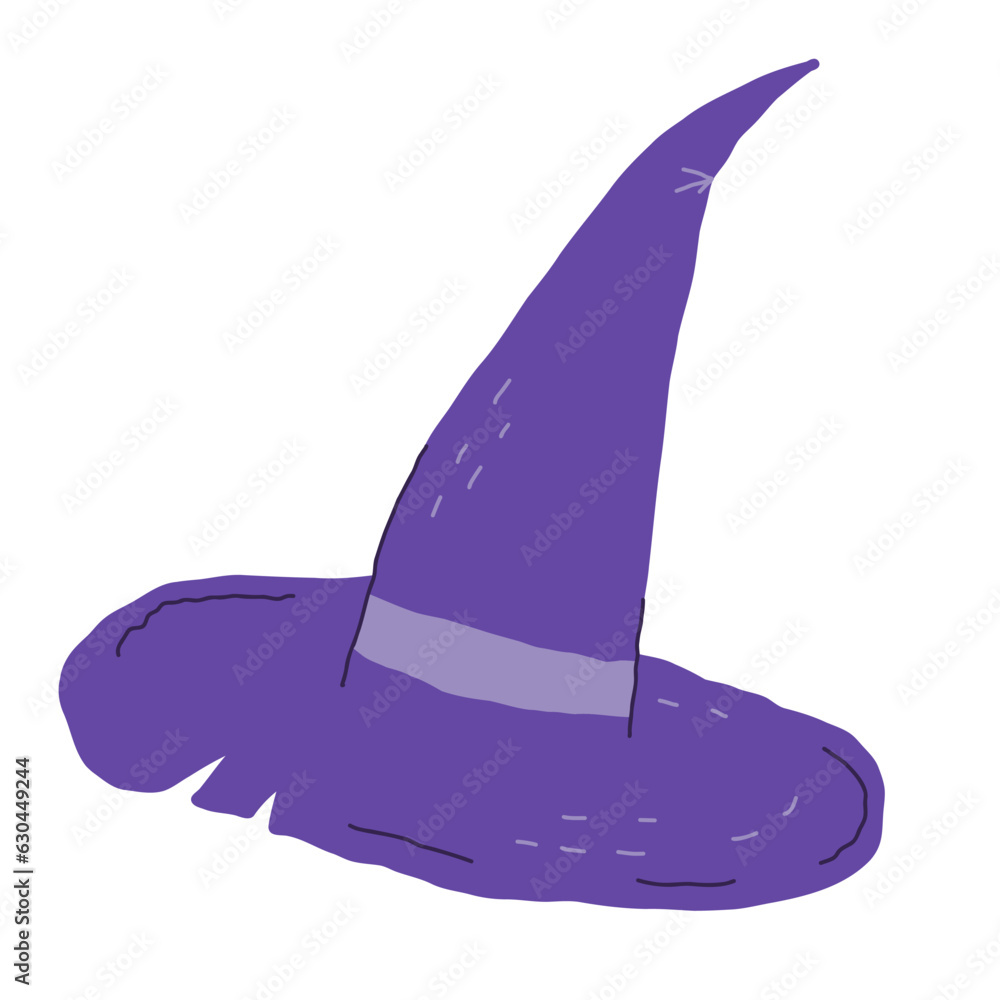 Fototapeta premium Witch hat. Halloween witch hat. Cartoon Halloween costume. Vector illustration isolated on white background.
