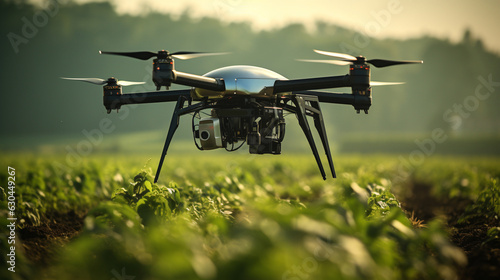 drone quad copter on yellow corn field