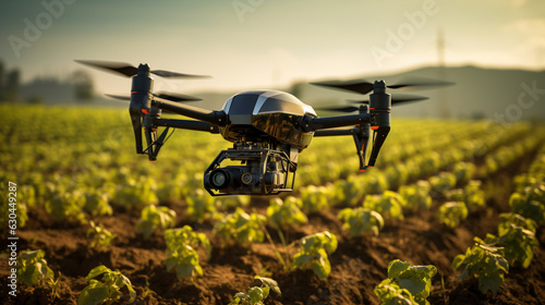 Tablou canvas drone quad copter on yellow corn field