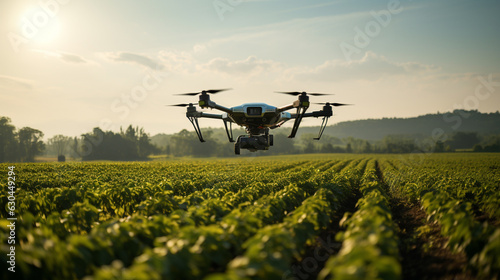 Fotografia drone quad copter on yellow corn field