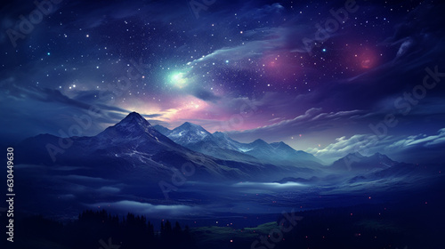Fantasy landscape with a lake, trees, clouds and full moon. Moonlight. Starry sky. Fairytale Night scene. Magic forest. Another reality. Alien planet. Another world.
