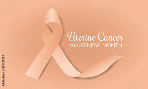 Banner with Uterine Cancer Awareness Realistic Ribbon. Awareness Month in September. Endometrial cancer and uterine sarcoma. 