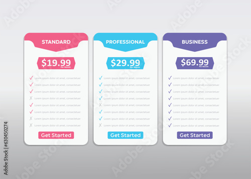  infographic Pricing plan. Minimalistic pricing plan comparison chart for web and mobile interface