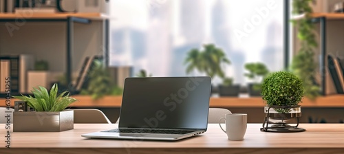 Wallpaper Mural Professional workspace with laptop, desk, and shelves in home office interior design blur background Torontodigital.ca