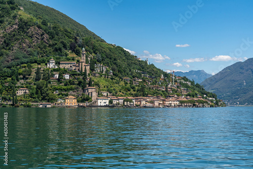 View of the village of Morcote on the Lugano Lake  considered one the most beautiful village in Switzerland