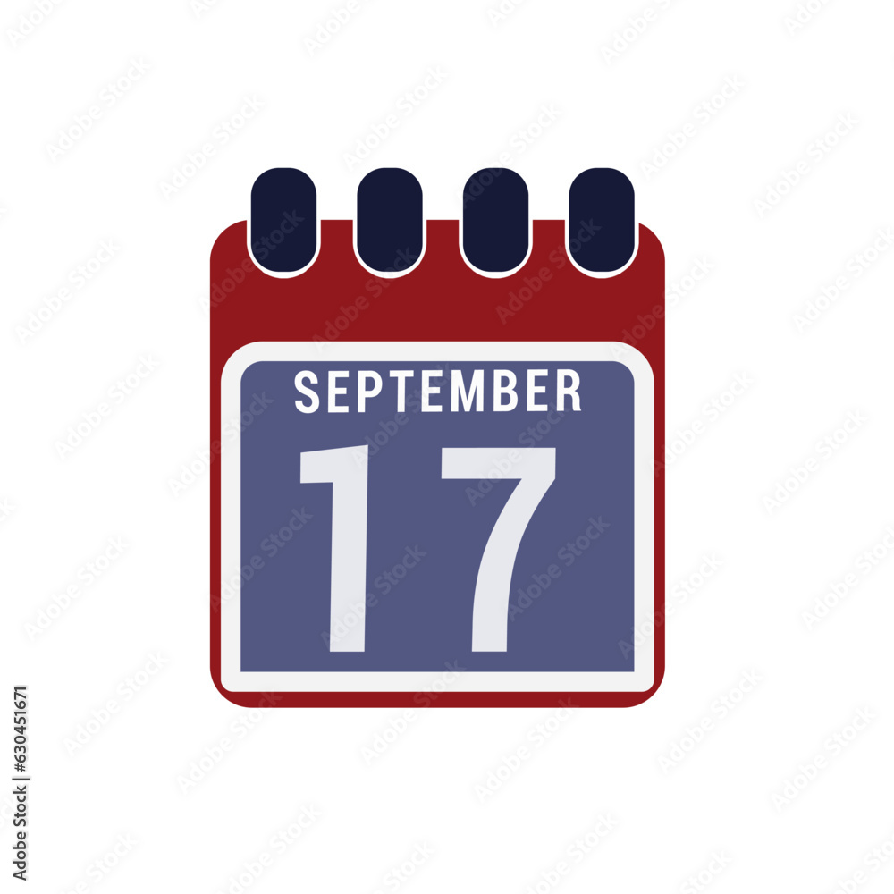 Fototapeta premium Calendar displaying day 17 ( seventeenth ) of the September - Day 17 of the month. illustration
