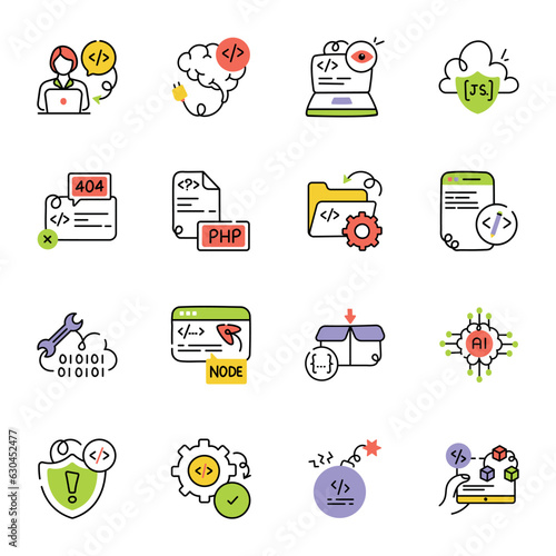Modern Web Coding Hand Drawn Icons 

