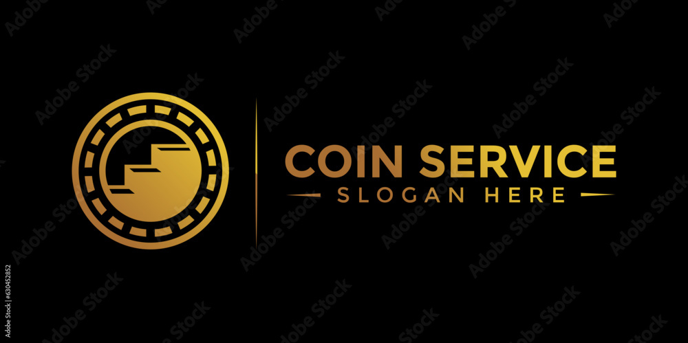 Coin service logo template. Vector Digital money. Block chain, finance symbol. Flat style vector illustration, Logotype financial company, logo vector coins and money.