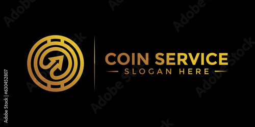 Coin service logo template. Vector Digital money. Block chain, finance symbol. Flat style vector illustration, Logotype financial company, logo vector coins and money.