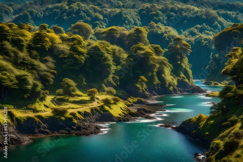lake in the mountains and green forest generated by AI tool