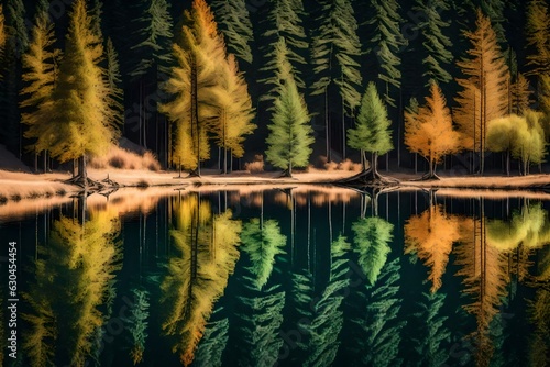 reflection of Autumn trees in water generated by AI tool