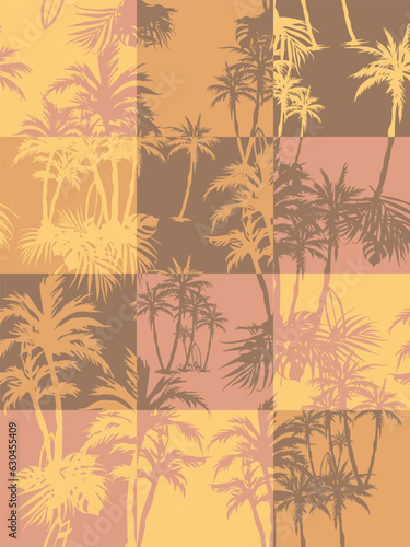 Palm tree on checkered background pattern surface