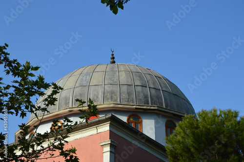 the dome of the mosque among the trees photo