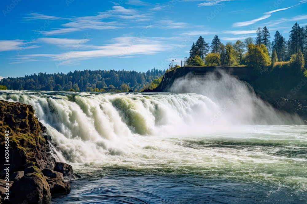 Discovering Willamette Falls: A Picturesque Waterfall in Oregon's Landscape (Aspect ratio specified as AR 3:2): Generative AI - obrazy, fototapety, plakaty 