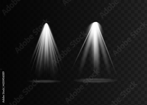 The spotlight shines on the stage. light from a lamp or spotlight. lighted scene. podium under the spotlight.