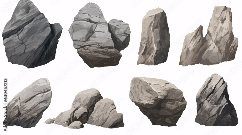 Set of stones or rocks isolated on White background.