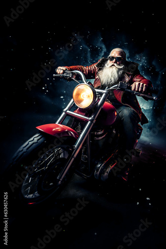 Weihnachtsmann auf Motorrad unterwegs 2, Generative KI