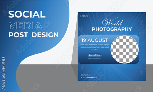 Professional World photography day illustration. Simple Social media post world photography day design vector of Photography day background.