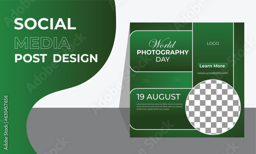 Professional World photography day illustration. Simple Social media post world photography day design vector of Photography day background.