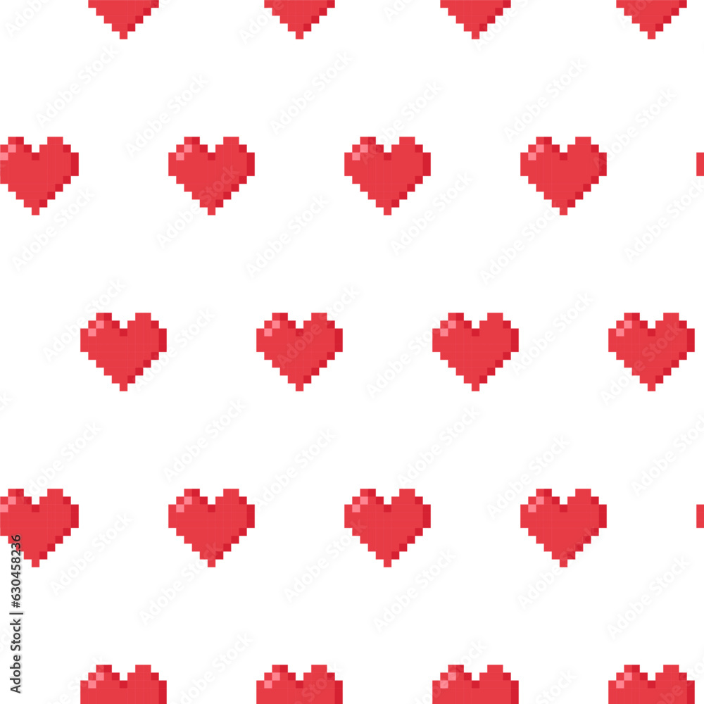 Seamless minimalistic retro pattern of pixel hearts